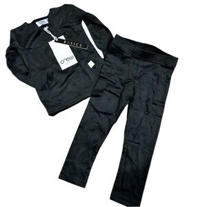 Crew Basic Black Ribbed Top and pants Set size 12 months
